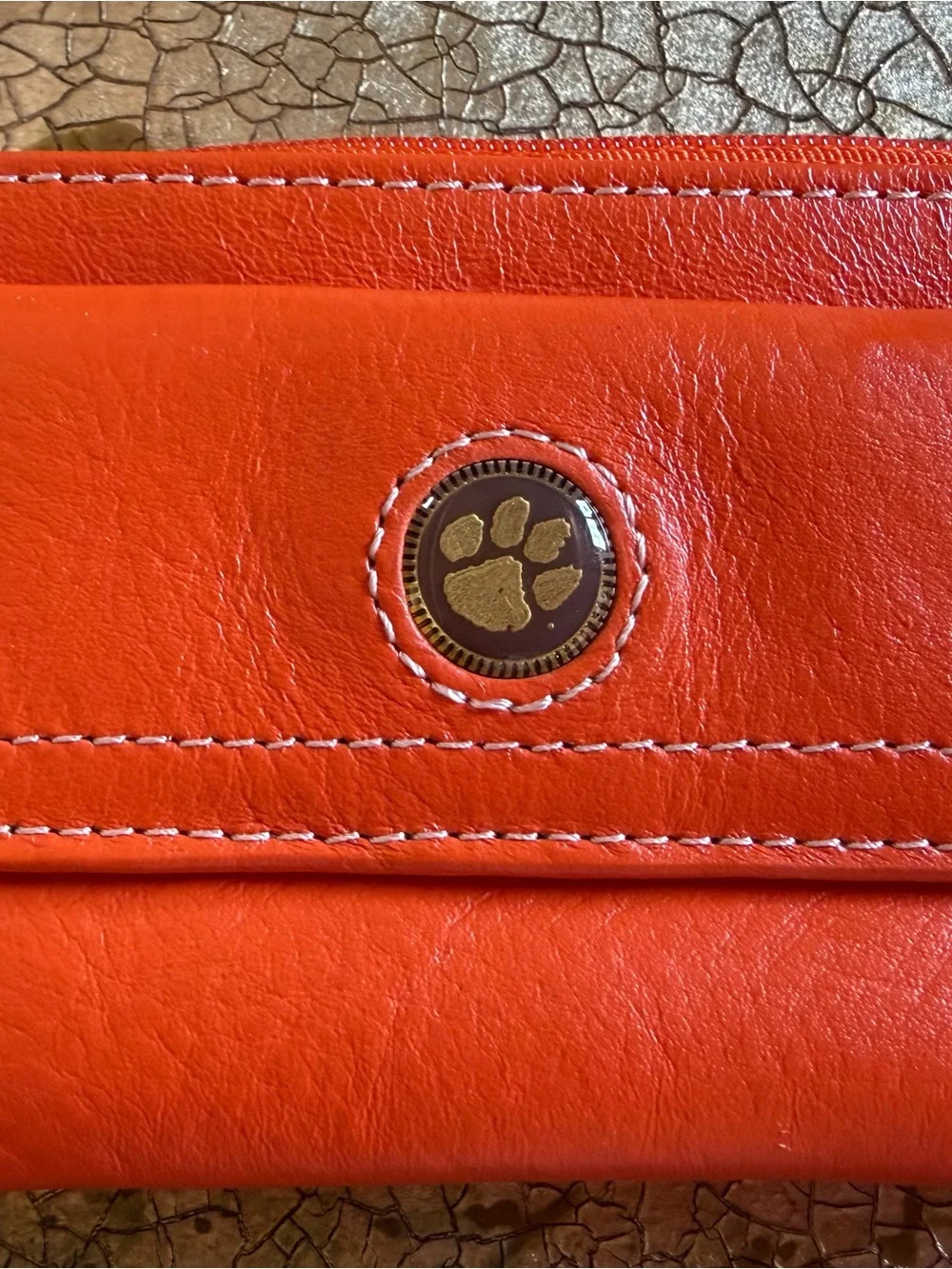 Fossil Bright Orange Leather Key Chain Case Wallet